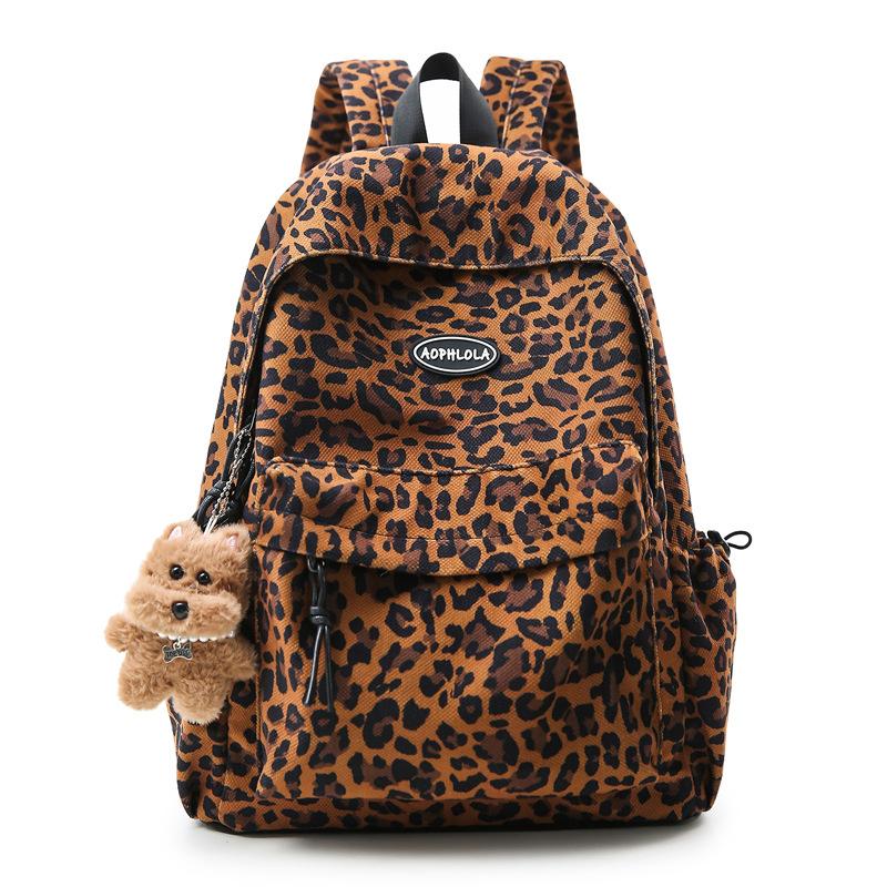 SchoolbagYX high-value leopard print backpack female college student daily commuter backpack high school junior high school large-capacity schoolbag