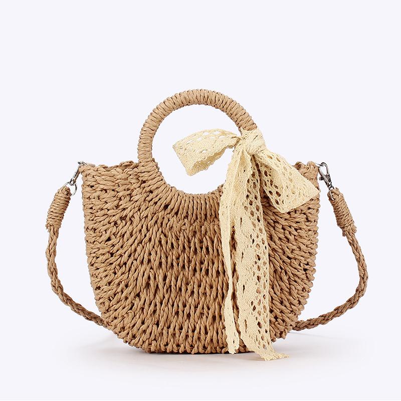 

Yogodlns Fashionable Wicker Basket Bag Women s Single Shoulder Slant Cross Handmade Woven Grass Bag Casual Travel Style Small Bag 19.5x6x16cm хаки
