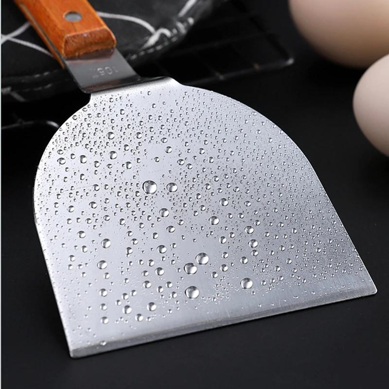 Stainless Steel Wooden Handle Teppanyaki Shovel Non-Slip Frying Fish Pancake Turners Kitchen Cooking Utensils