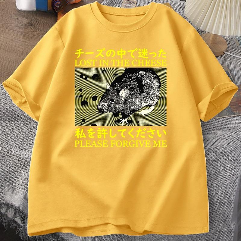 

Japanese Style Lost in The Cheese Rat Tshirts Women Cotton Short Sleeve T Shirt Unisex Clothes Tshirts Oversized Streetwear Tops 4XL