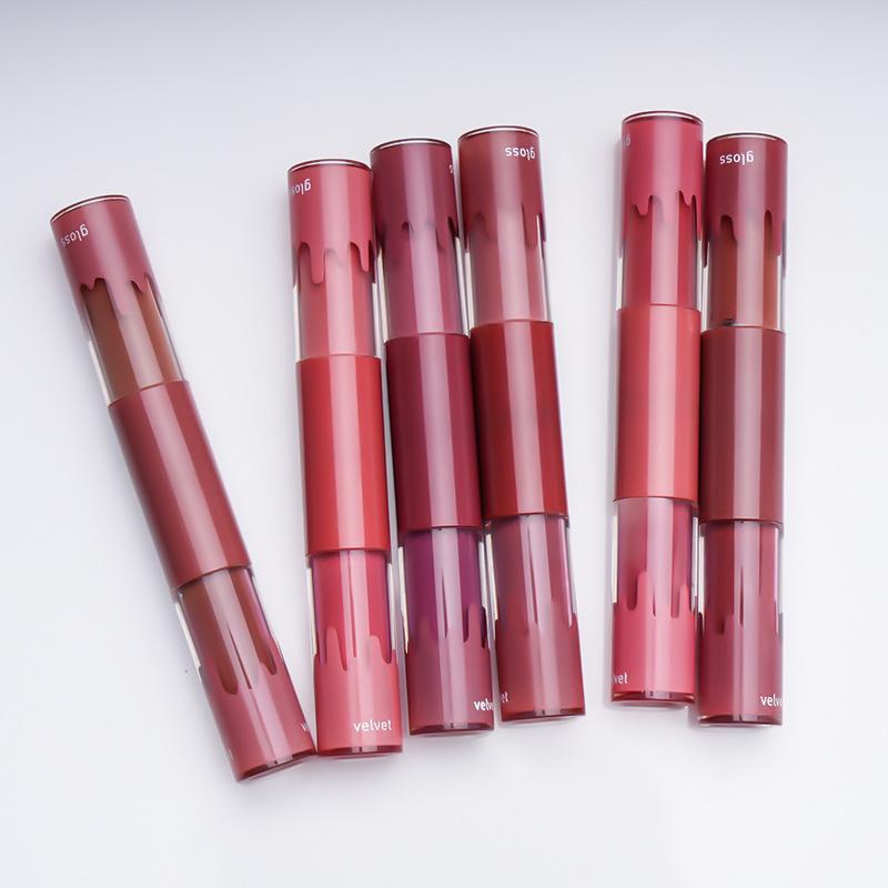 Double-Ended Non-Stick Cup Lip Gloss & Matte Velvet Lip Glaze - Two-in-One