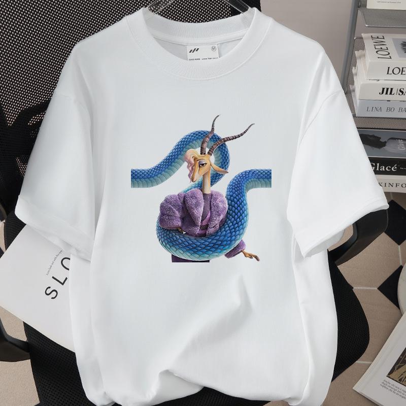 Hot Selling Cartoon Animal Print Pure Cotton T-shirt - 260g, Round Neck, Short Sleeve, Adult