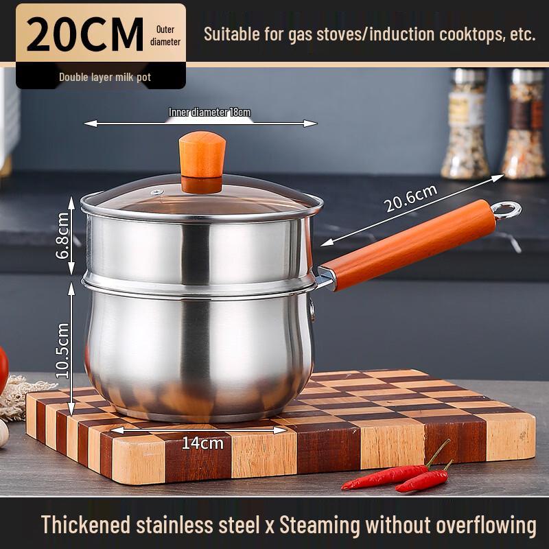Yicang 20cm Stainless Steel Wooden Handle Pot Set (2-Pack)