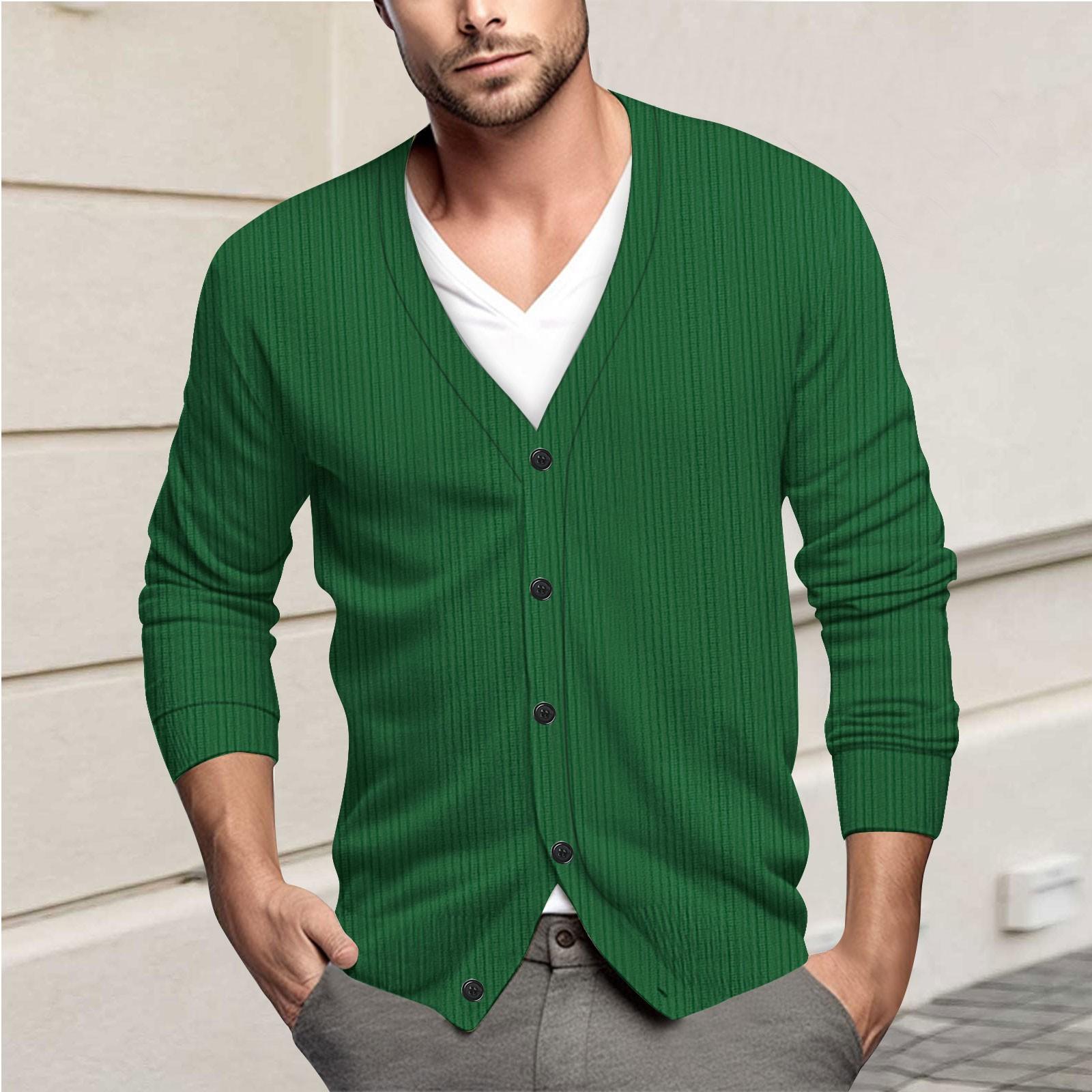 

Мужская повседневная однобортная модная куртка-кардиган с длинными рукавами на пуговицах L зелёный