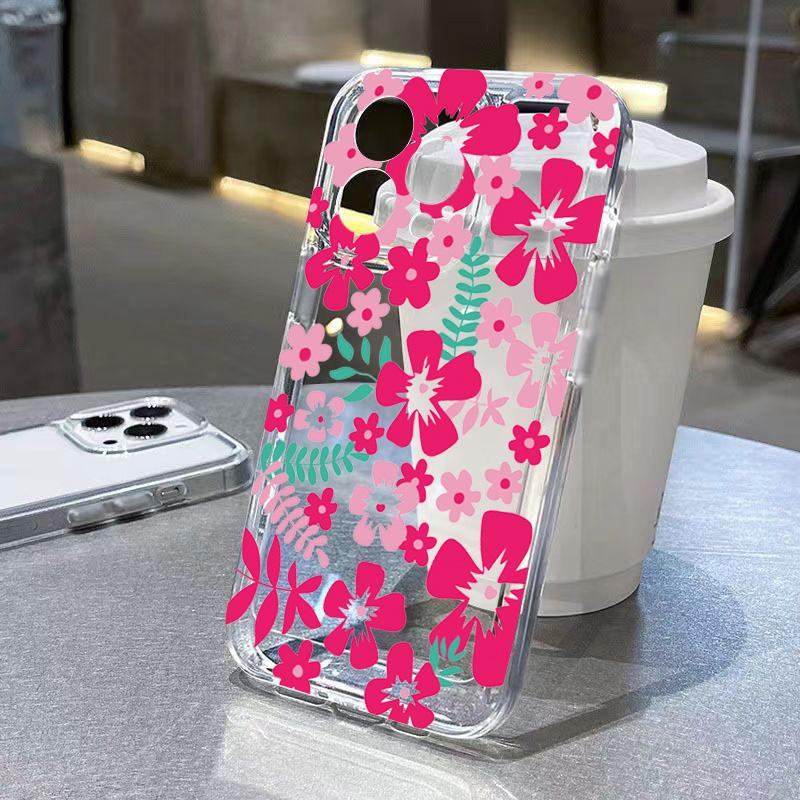Pink Flower Soft Silicone Phone Case For iPhone 16 Cover For iPhone 15 14 13 12 11 Pro Max XS XR 7 8 Plus Case Funda Bumber
