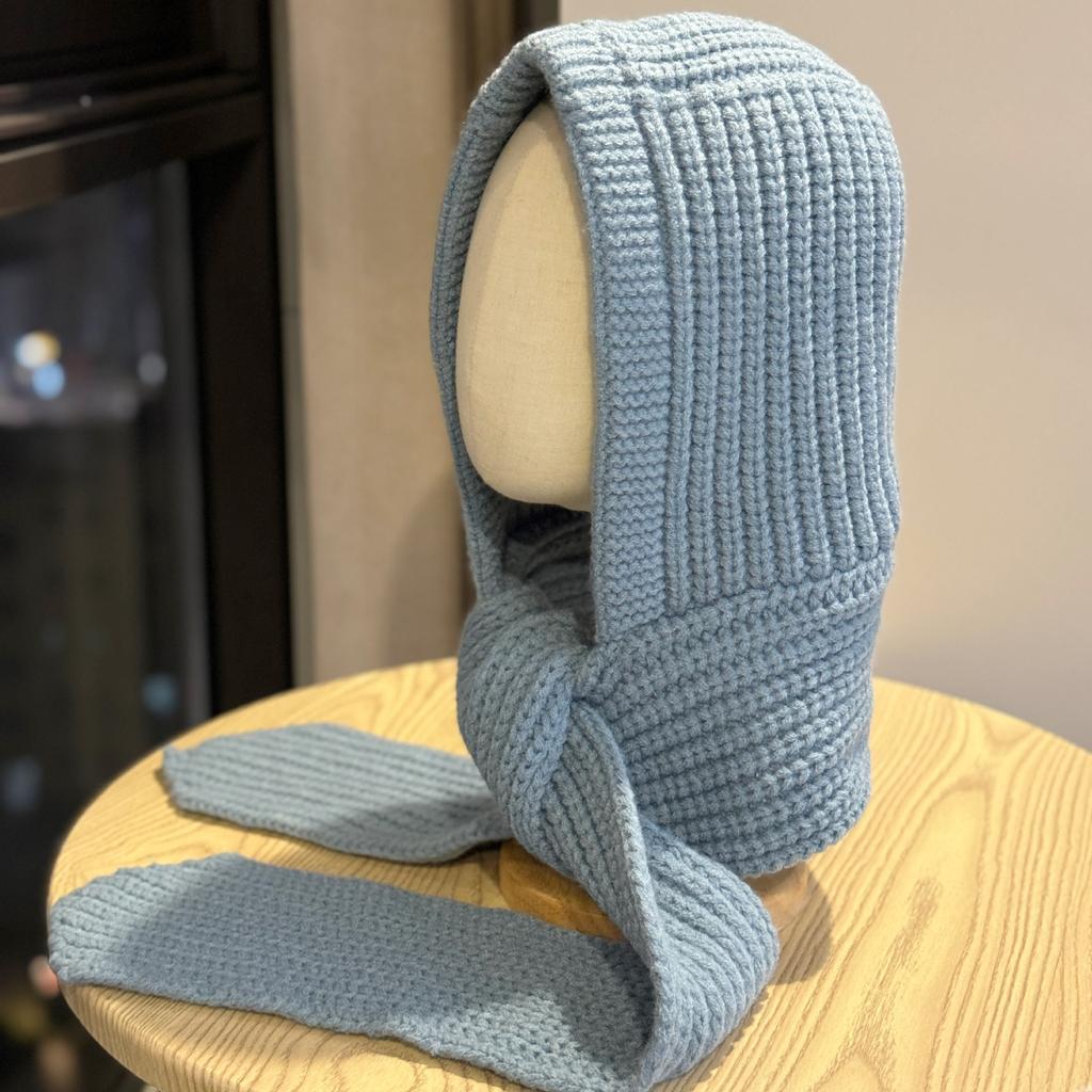 New Style Balaclava Women's Autumn and Winter Warm Woolen Hat Scarf One Piece Knitted Hat Hooded Scarf Trendy