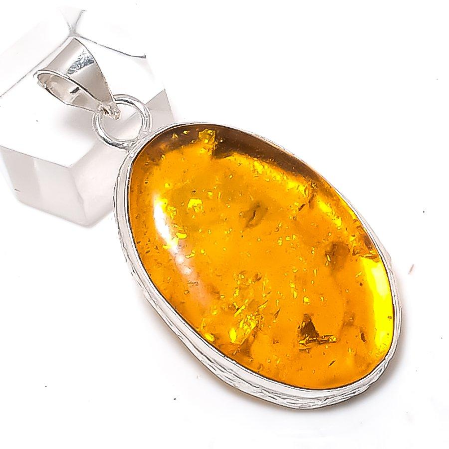 

Baltic Amber Gemstone 925 Sterling Silver Jewelry Pendant 1.97