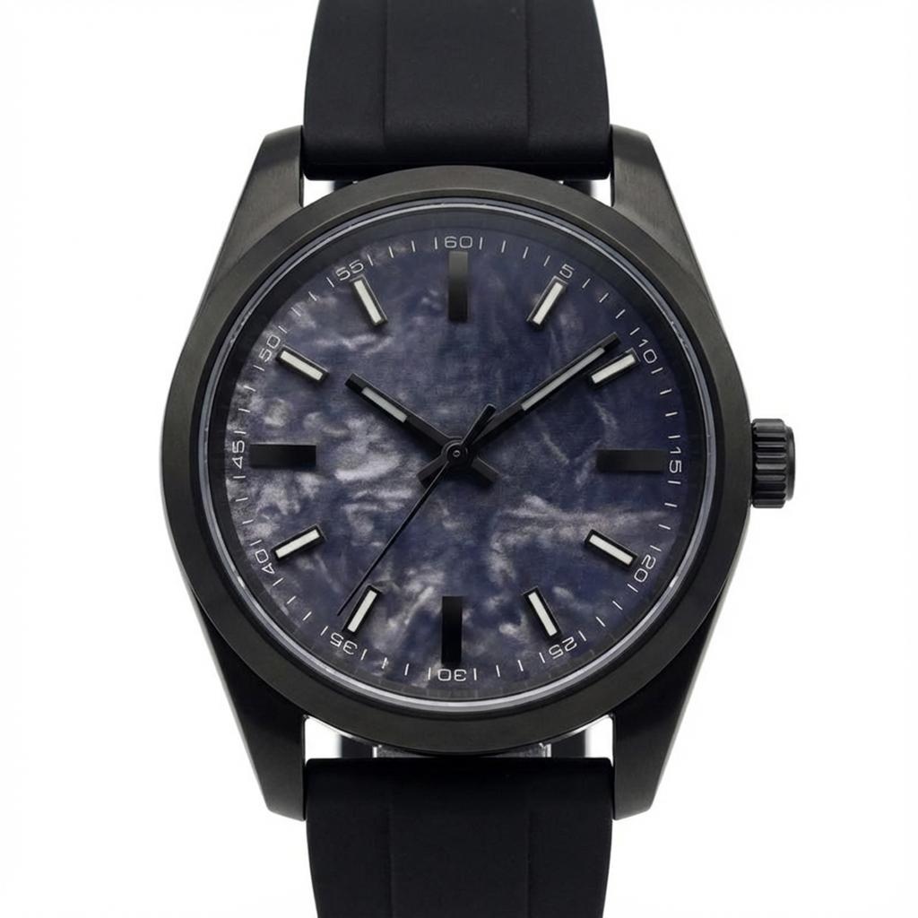 NH35 28.5mm Ohne Logo Schwarzes Karbonfasermuster Uhrenzifferblatt Grüne Leuchtzeiger für NH35 NH36 Automatikwerk Mod-Teil