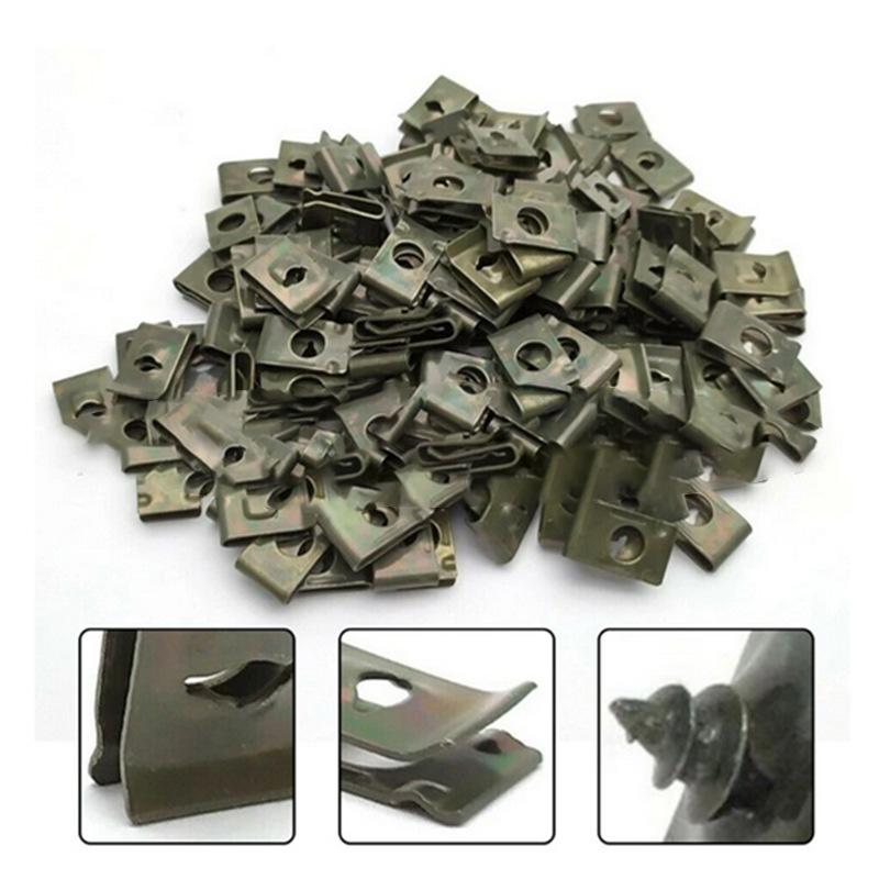 40pcs Spring U-Type Metal Clips Rivets Block Square Nuts Self Tapping Screw Hole Interior Door Trim Panels Clips Metal Rivets