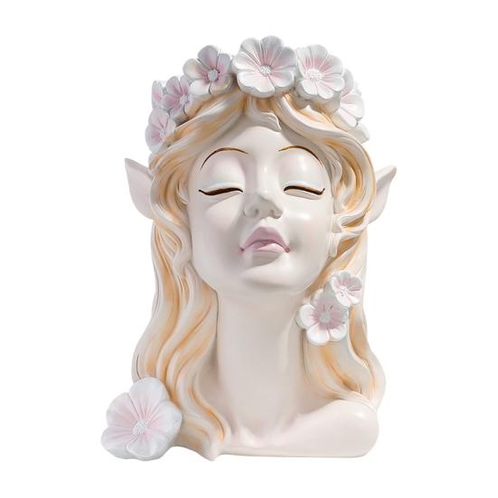 Fairy Head Planter Angel Girl Face Flower Pot Resin Decorative Vase Indoor Cactus Pot for Home Office Desk Garden