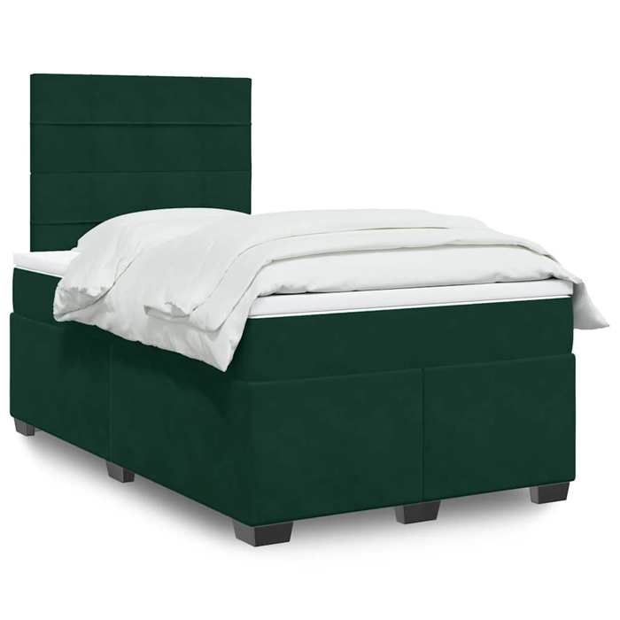 Cadre de lit avec matelas - 120x190 cm - Tête de lit réglable - Surmatelas amovible - Velours vert foncé