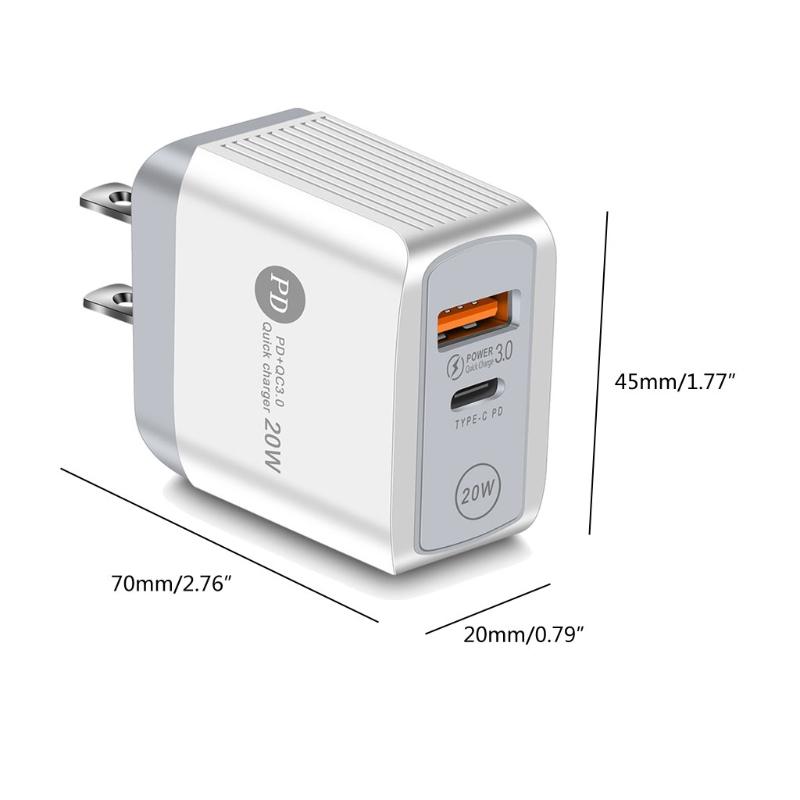 US/UK/EU Plug for QC 3.0 PD USB Charger 20w Type C Fast Charger Power Adapter Travel Phone Charging for Head Accessories