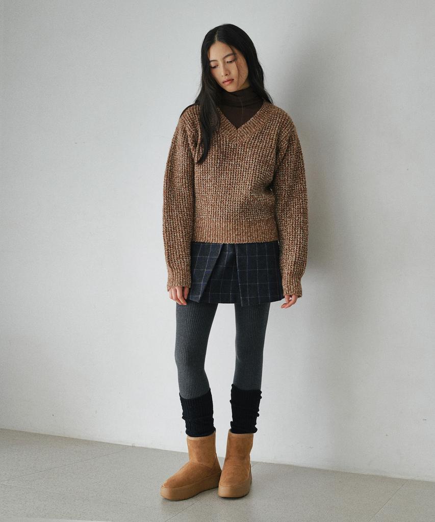 BELLOL Hazzi Heathered V-Neck Knit Sweater Brown