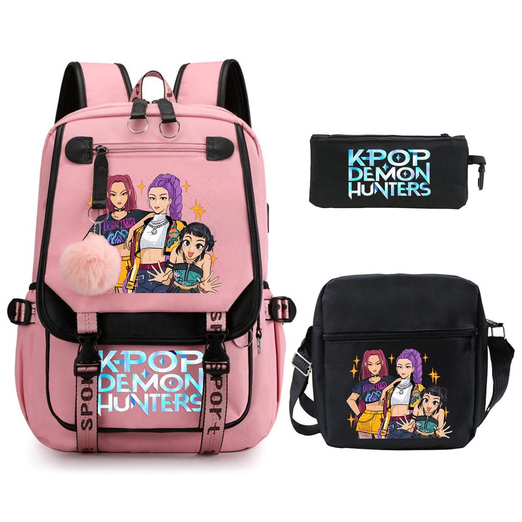 Demon Hunters Peripheral Printing Children's Fashion Backpack Cross-border Large Capacity Primary and Secondary School Student Leisure School Bag Set