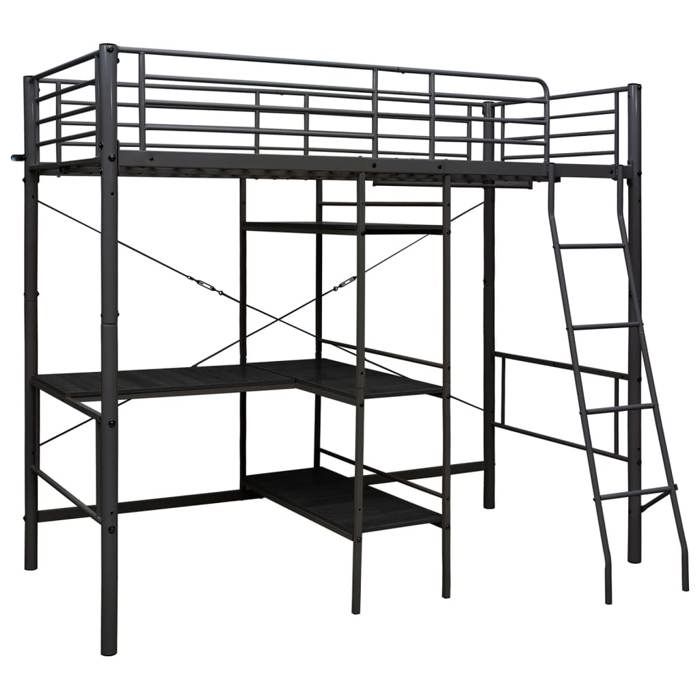 VidaXL Bunk Bed with Table Frame Bed Structure Bed Frame Children Bedroom Home Interior Black Metal 287907