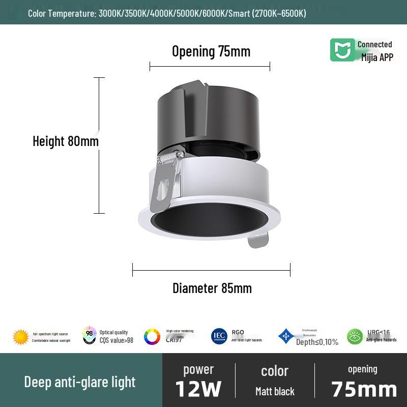 Smart Dimming & Color-Changing LED Recessed Spotlight for Anti-Glare Villa Wall