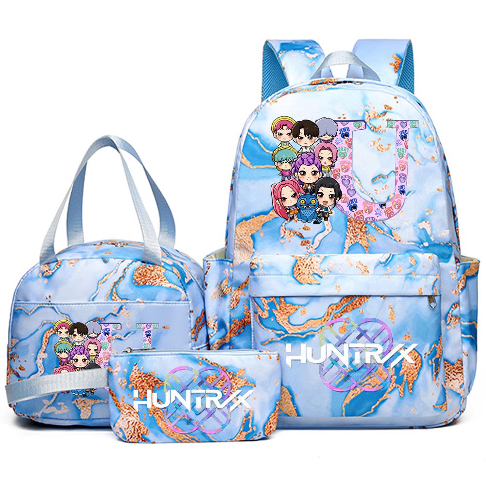 3Pcs/set 26 English Letter K-pop Printed Backpack Handbag Pencil Case for Teenager Student Girl Boy Bookbag Schoolbag Women Large Capacity Travel Bag