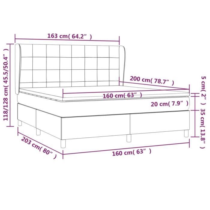 3127975 vidaXL Lit à sommier tapissier avec matelas Noir 160x200 cm Tissu