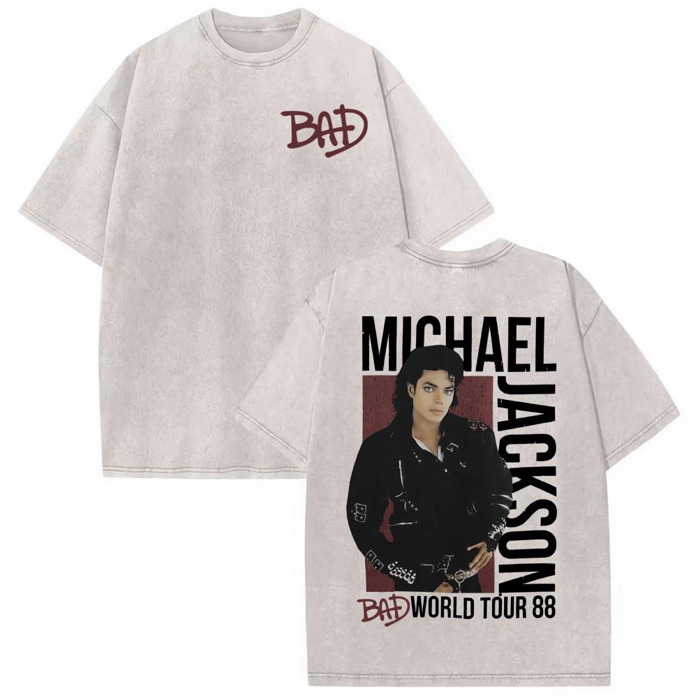 Michael Jackson King of Pop MJ Vintage Washed T-Shirt Herren Damen High Street Gothic Klassisches T-Shirt Sommer Oberteile Hip Hop T-Shirt