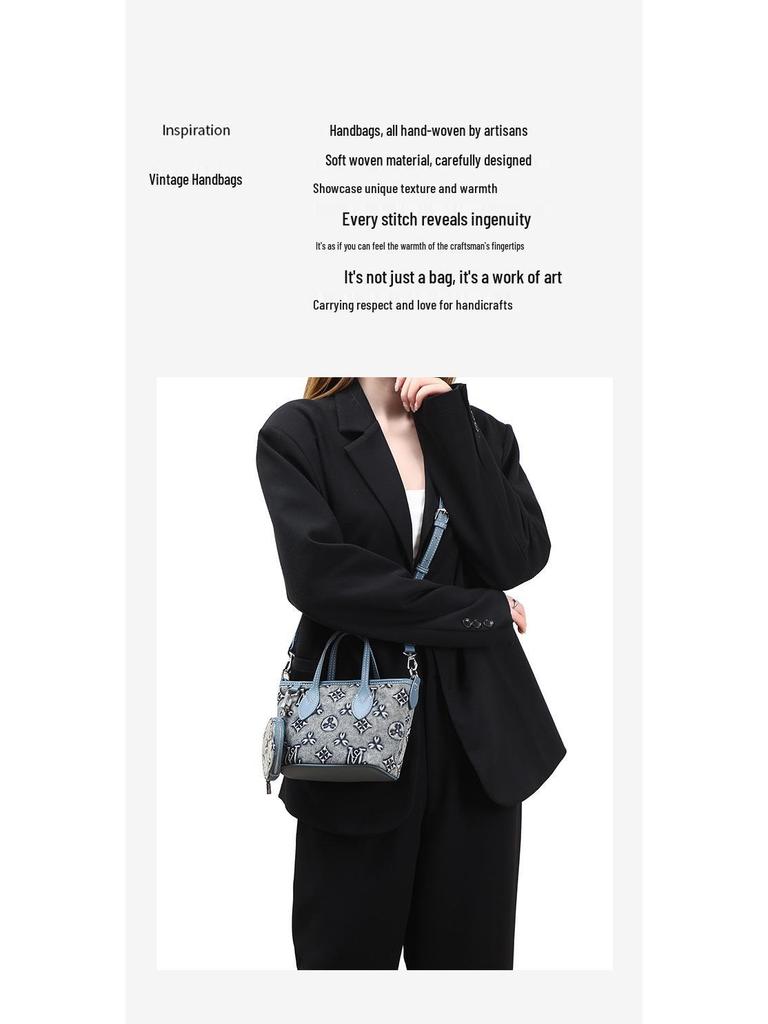 Trendy Women's Washed Denim Shoulder Crossbody Tote Bag