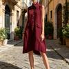 Damen Sommer Hemdblusenkleid Knopfleiste Ärmellos Revers Midi Tankkleid Lässige Tunika Strand Sommerkleid mit Taschen