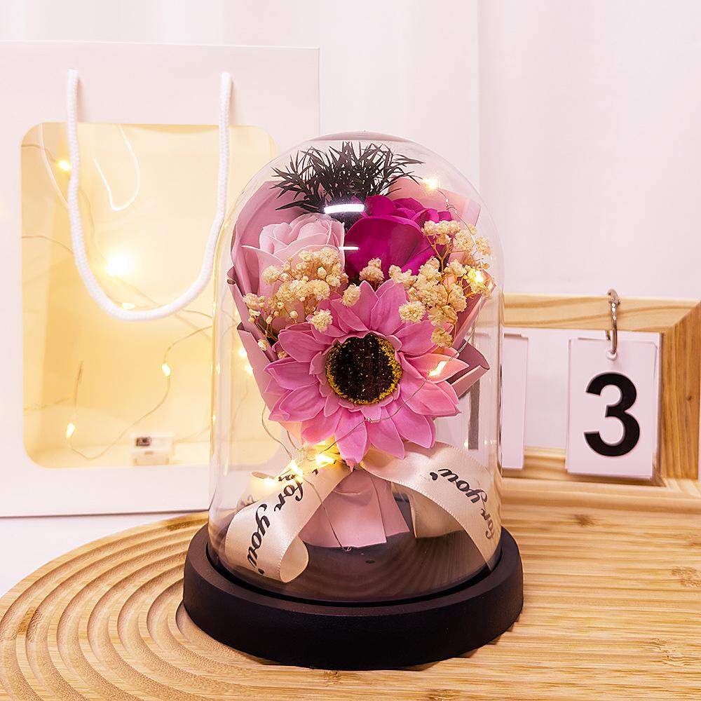 Eternal Flower Glass Cover Teachers' Day Gift Sunflower Soap Rose Ornament Valentine's Day Creative Gift