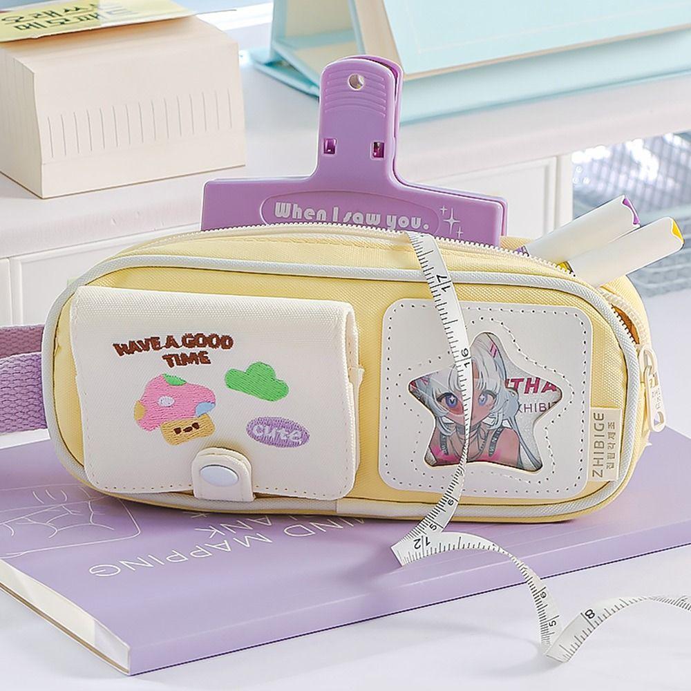 Dopamine Color Pencil Case Handheld Stationery Bag Portable Pen Pouch Students