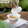 140ml Weißer Jade Porzellan Handbemaltes Gaiwan Antike Tee-Terrine Teeschale mit Deckel Set Teezubereitungsdeckelschale Cha Zubehör Geschenk