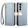 ESEBLE E11 For Samsung Galaxy S25 Case Zipper Pocket Litchi Texture Leather Phone Cover with Mirror and Wrist Strap