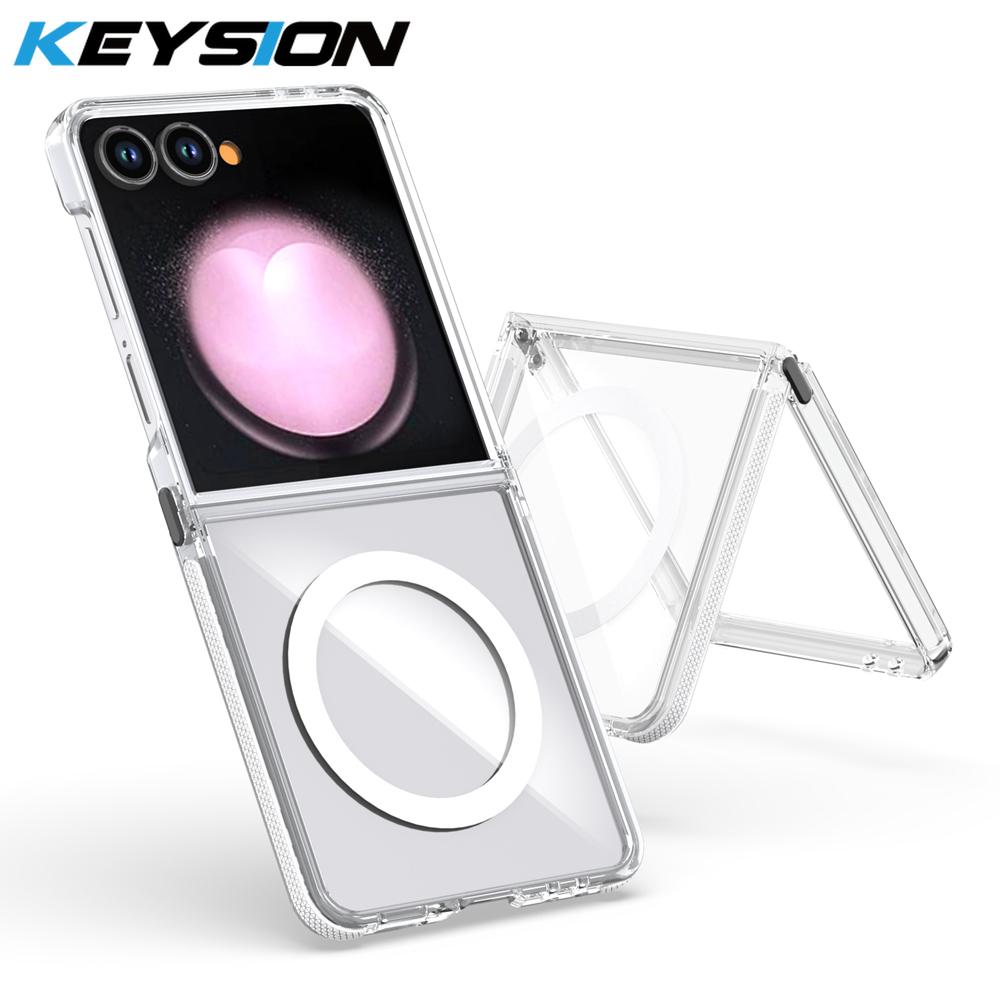 

KEYSION HD Transparent Magnetic Case for MagSafe for Samsung Z Flip 7 5G Clear Shockproof Phone Cover for Galaxy Z Flip 7 5G for Galaxy Z Flip 7 белый