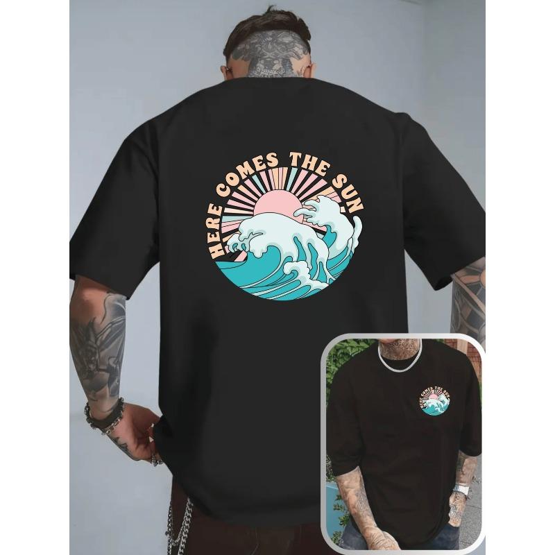 

Men S T-Shirt, Wave Print Men S Fashion Trendy Short Sleeves, Suitable for Daily Leisure And Outdoor Sports, Men S Essential Popular Style Top 4XL чорний