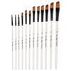 12PCS Pearl White Handles Art Paint Brush Set Tongue Tip & Angle Tip Firm Fastening Nylon Fiber Brushes Soft Nylon Fiber