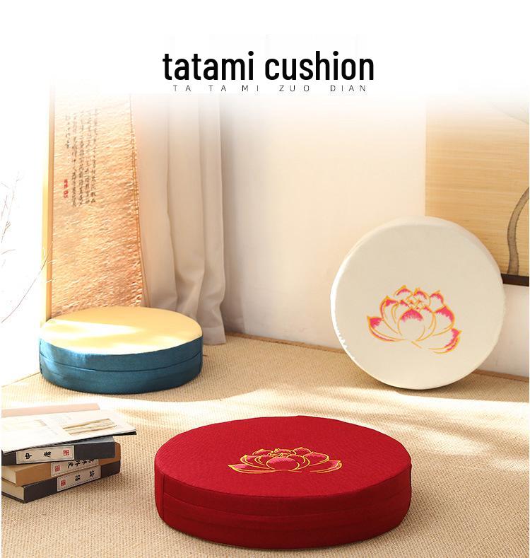 Lněný vyšívaný tatami podsedák na meditaci a zenové klečení - Pratelná podložka na arkýřové okno