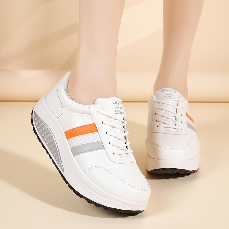 Women's Loafers Sneakers Height Increase White Leather Platform Casual Thick Sole Elevator Shake Shoes