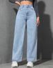 Women's High Rise Wide Leg Jeans Loose Fit Non Stretch Light Washed Denim Trousers American Straight Floor Length Streetwear Casual Long Pants
