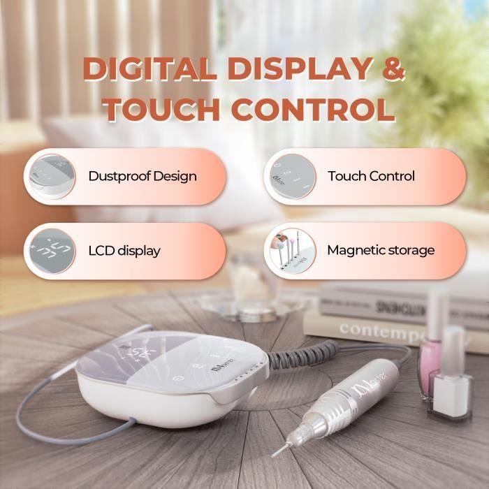 JCMASTER Nail Drill 35000 RPM, 10 Bits, LED Display, Touch Control, Manicure Pedicure Set for Cuticle Acrylic Hard Gel
