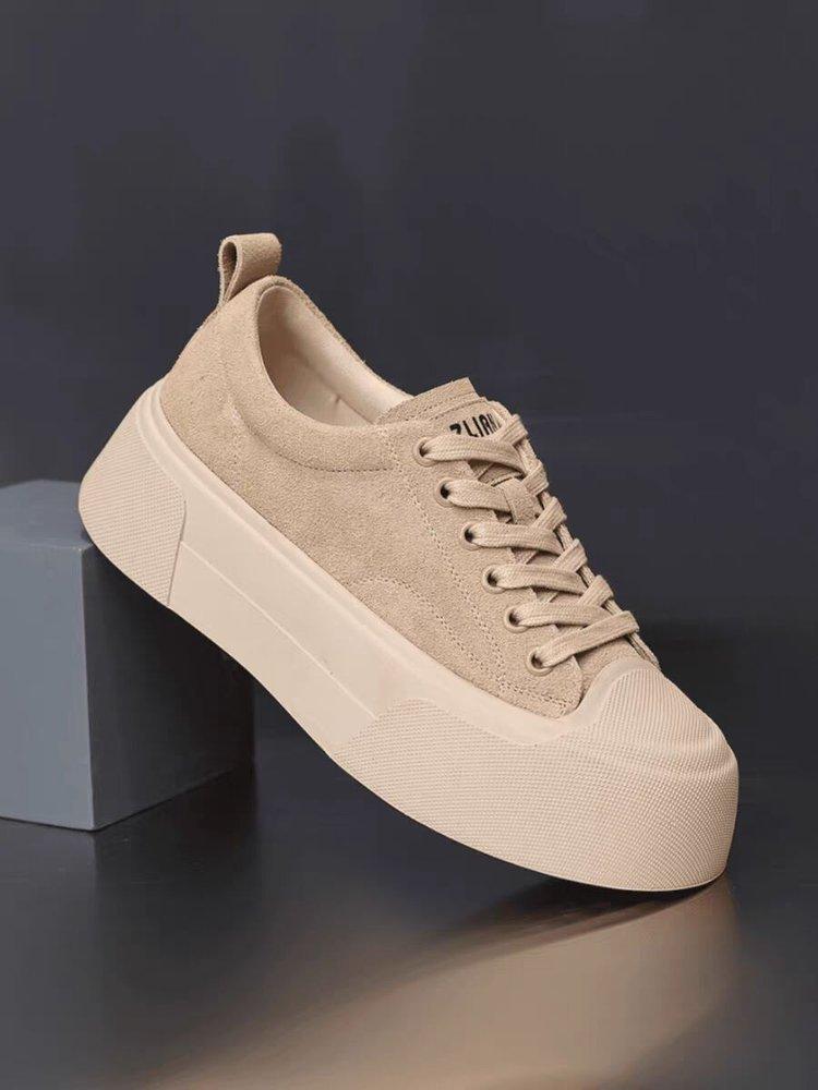 Leather platform biscuit board shoes children's 2025 autumn new small muffin soft sole light casual white shoes