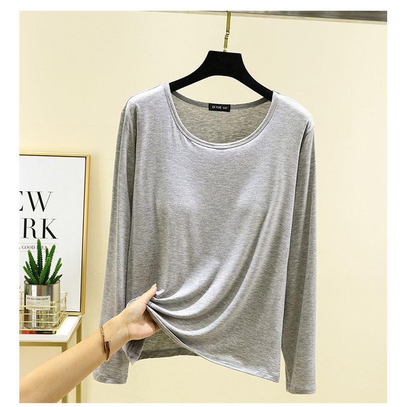

Женская футболка с длинным рукавом из модала для весны и лета, свободная, тонкая, с круглым вырезом, больших размеров, футболка для нижнего белья, с нагрудными вкладышами, утягивающий топ Light gray M (Recommendation 40.00 kg-60.00 kg 0