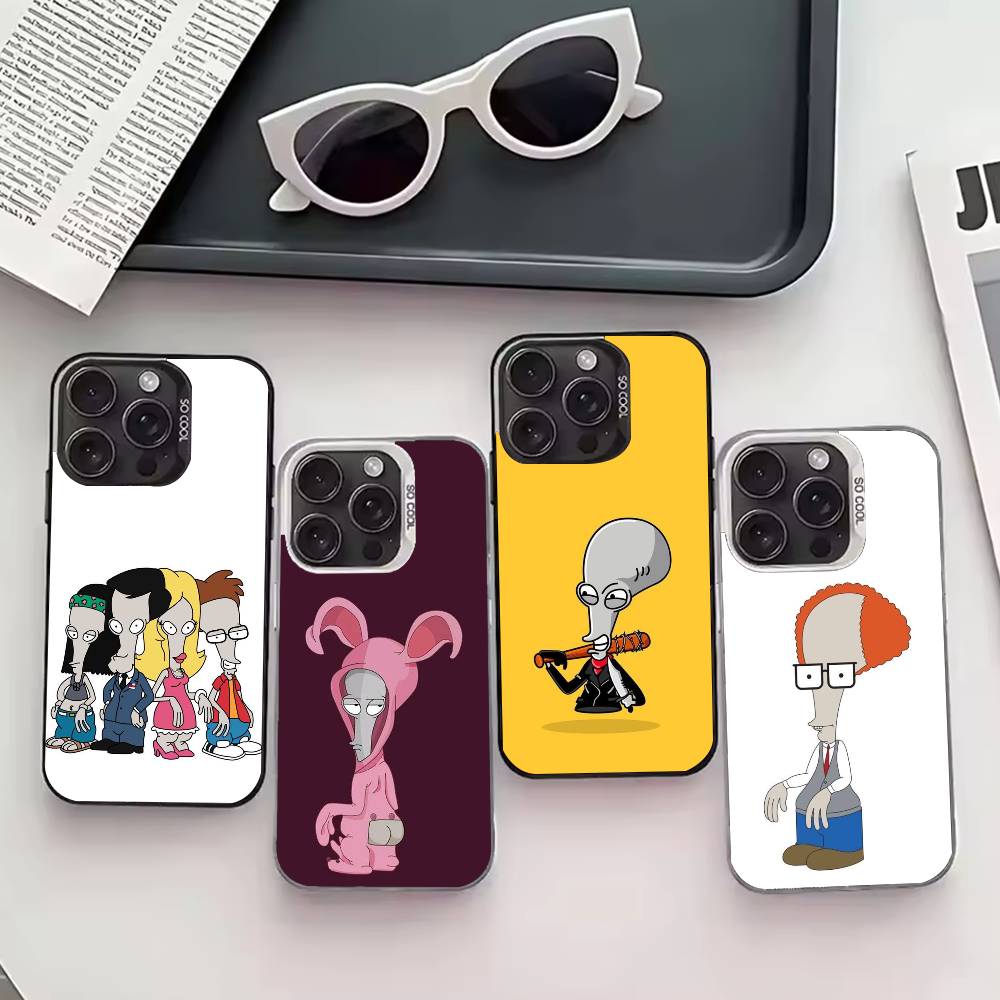 R-Roger P-Pfp A-American Dad Phone Case For iPhone 17,16,15,14,13,12,11 Plus,Pro Max,XS,Colored Silver Phone Case
