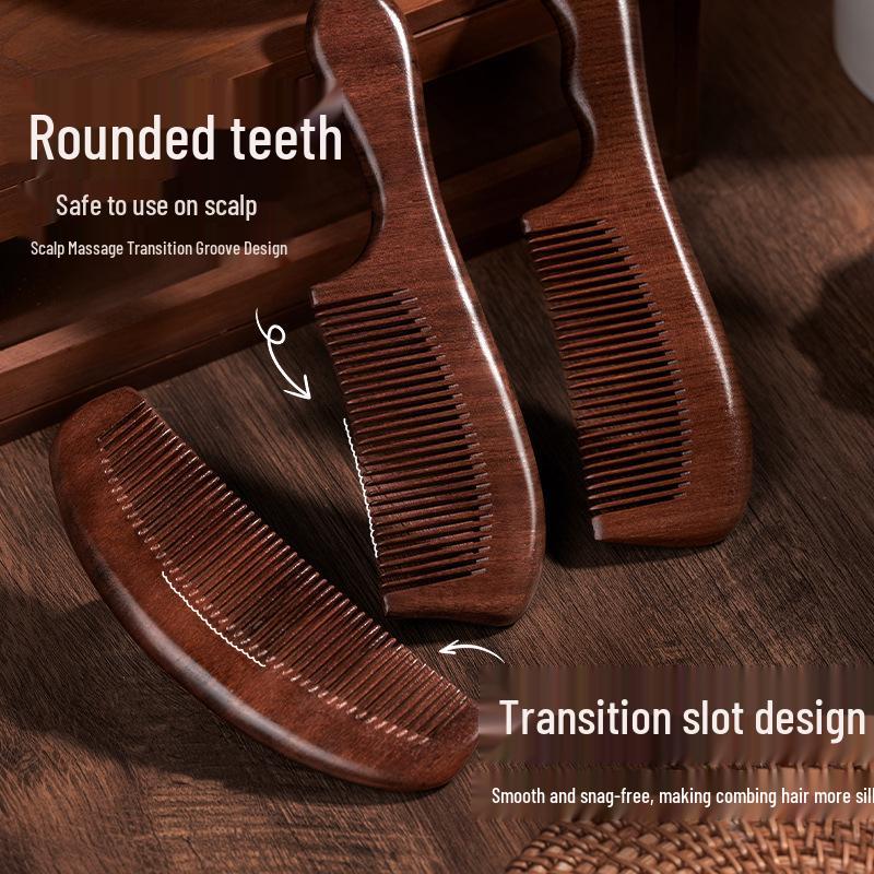 Sandalwood Wide-Tooth Comb - Anti-static Wooden Hair Comb for Men & Women, Portable Massage Brush for Straight Hair