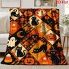 Flannel Throw Blanket Halloween Plaid Patchwork Black Cat Ghost Pumpkin Candy Corn Print Warm Sofa Blanket