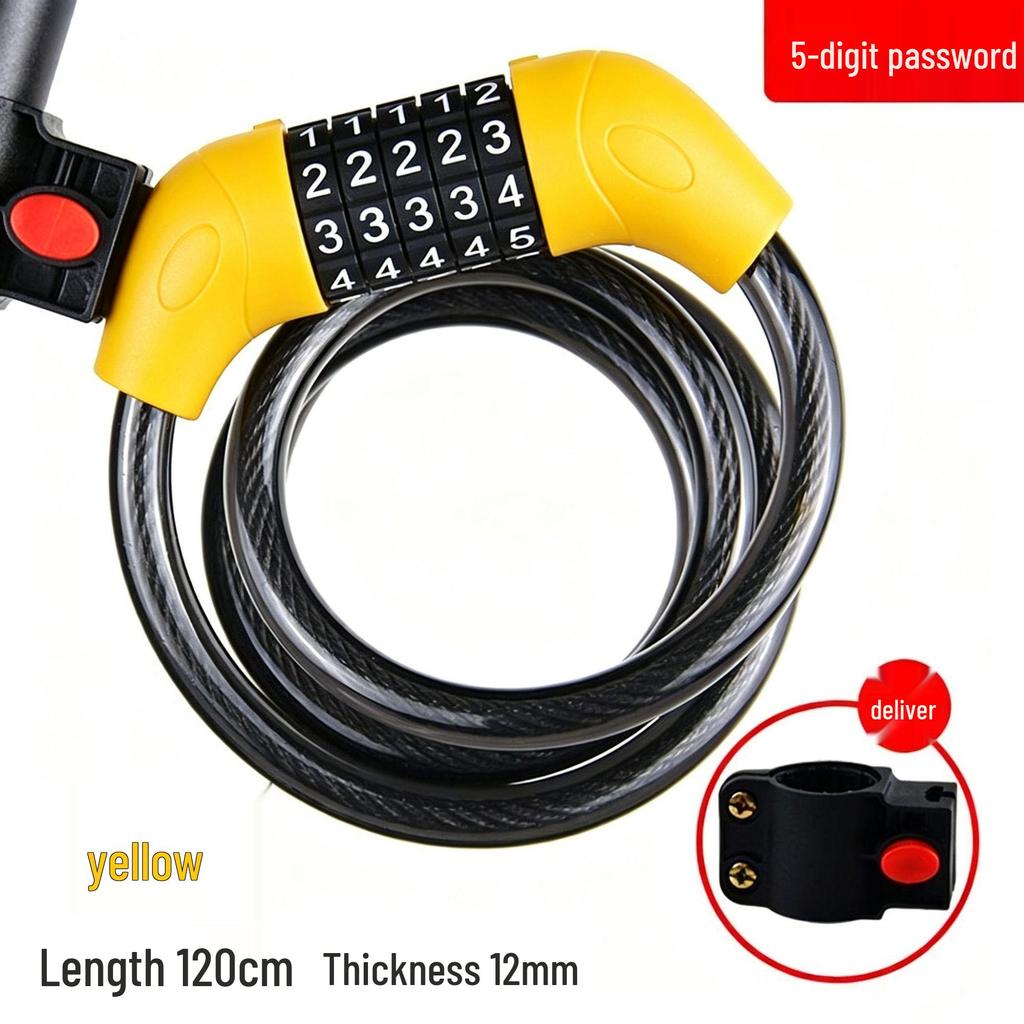Five-Digit Combination Bicycle Lock: Portable Anti-Theft Steel Cable for Bikes and Electric Vehicles.
