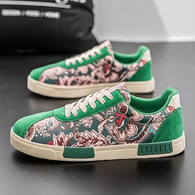 Sneakers di Design Stampate alla Moda Uomo Tendenza Verde Scamosciato Scarpe da Skateboard da Uomo Comode Piatte Antiscivolo Scarpe da Ginnastica per Uomo