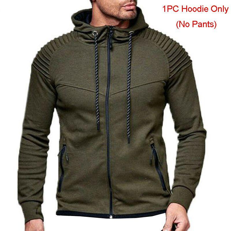 Stylish Men's Tracksuit Set With Hooded Jacket And Adjustable Waistline Pants