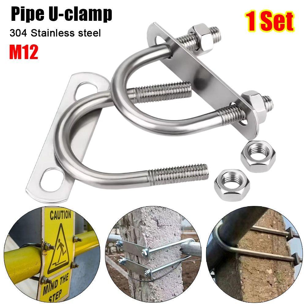 1Set 304 Stainless Steel Pipe U-clamp Screws Right Angle U-bolt Durable Round Bolt  for Round Tube