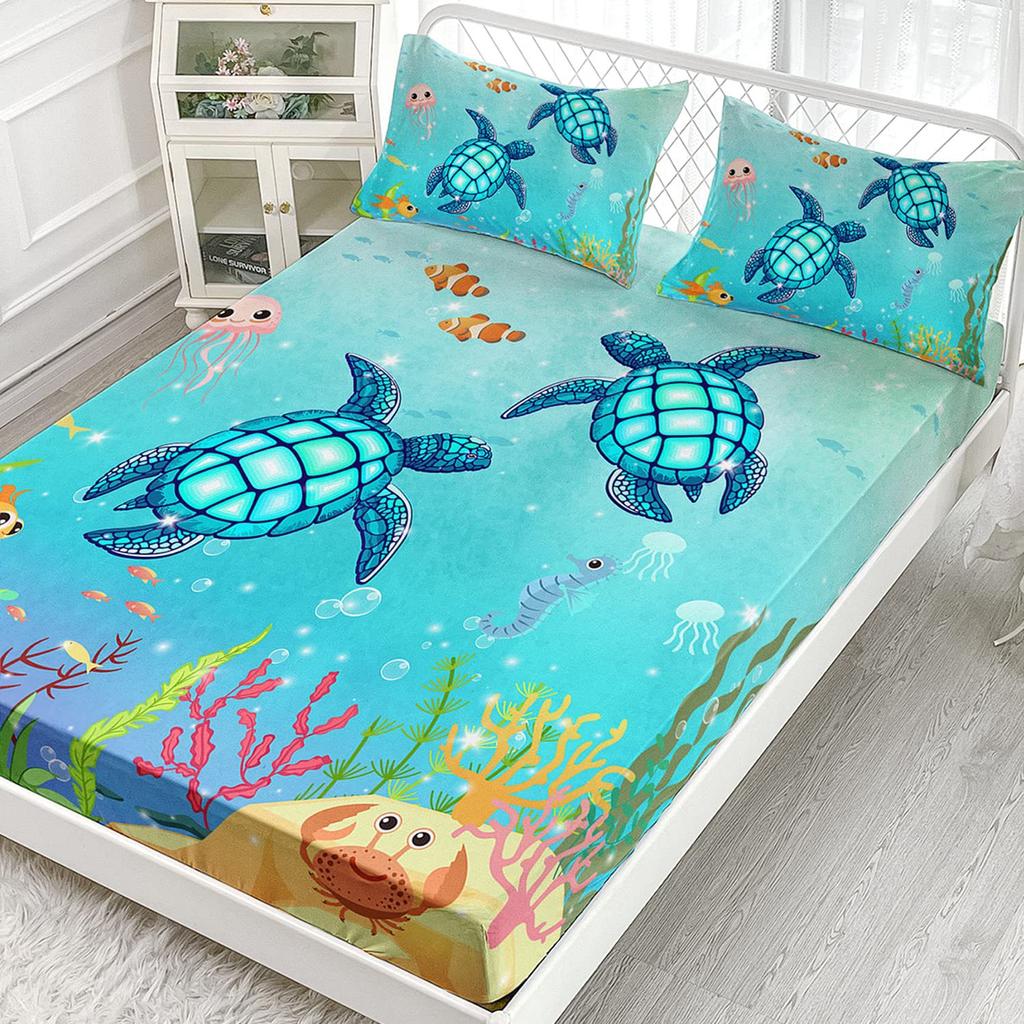Ocean Turtle Pattern Sheet Three-Piece Digital Printing Bedding Sheet Three-Piece Children Adult