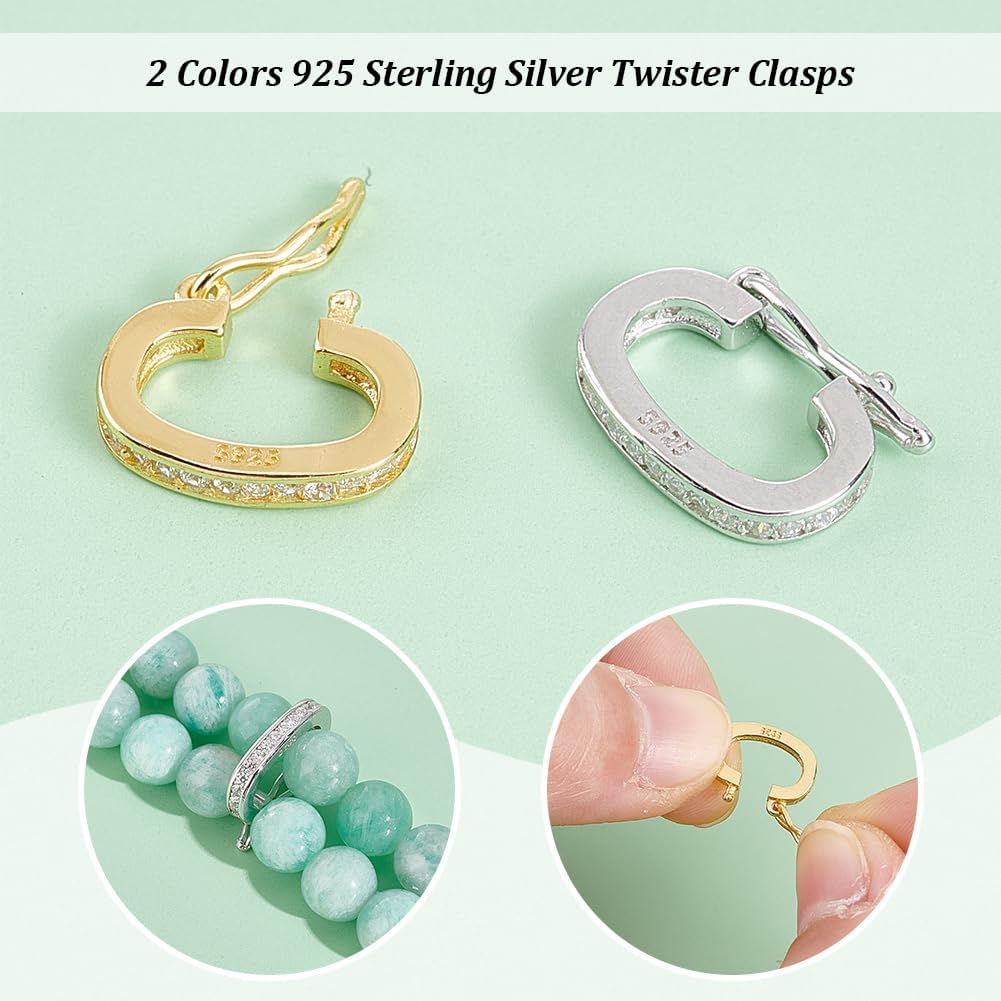 PH PandaHall 2 шт. Застежки-коннекторы из стерлингового серебра 925 пробы, 12x9 мм, Ювелирные застежки, Застежки с кубическим цирконием, Коннектор, Застежка для браслета, Подвеска, Пружинные застежки для