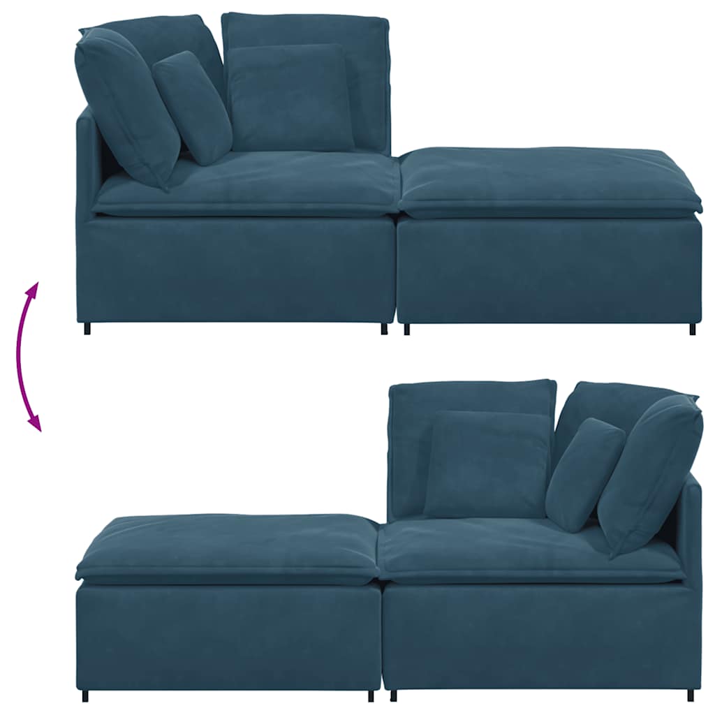 Modular Sofa with Ottoman Cushions Velvet Blue