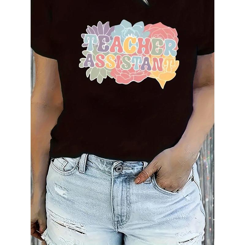 

Creative Colorful Floral Pattern Printed Women S Casual Sports T-Shirt, Round Neck, Short Sleeves, Comfortable Summer Top for Holidays 4XL чорний