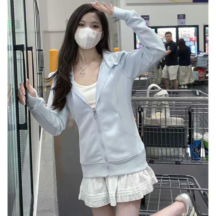 Women's Spring Hooded Cardigan - Sporty Slim Fit, Cinched Waist, Stylish Drop Shoulder, Versatile Short Top for Dopamine Dressing